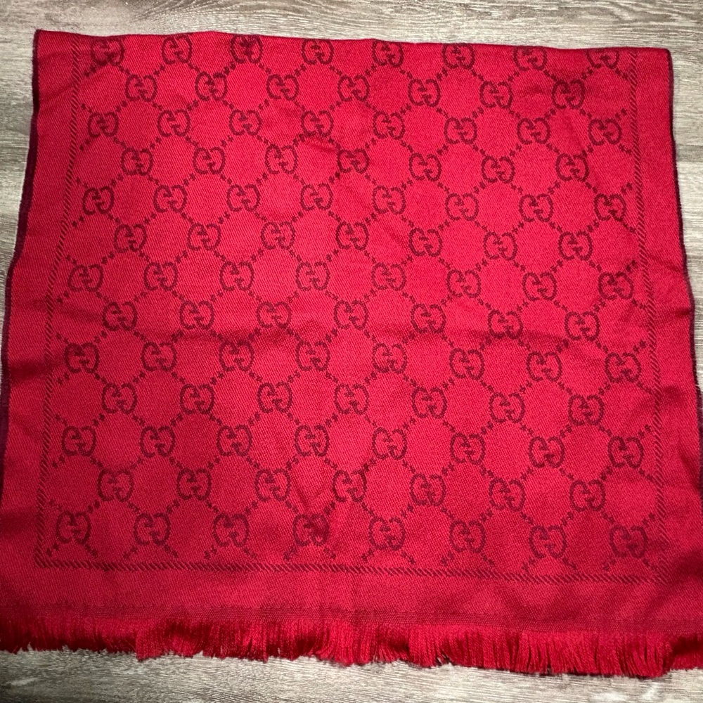 Gucci Red GG Jacquard Silk Blend Scarf